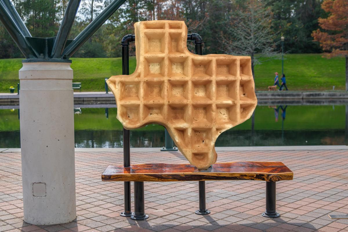 Texas Waffle Art Bench: A playful nod to The Woodlands' culinary creativity intertwined with public art.